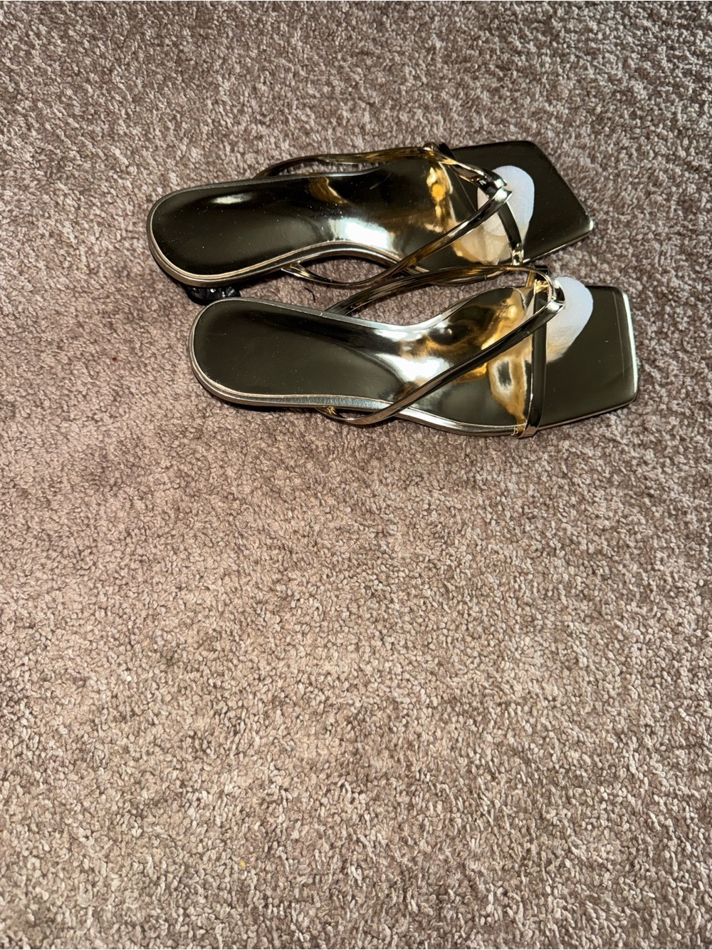 Source Unknown Metallic Gold Strappy Square-Toe Slide Sandals